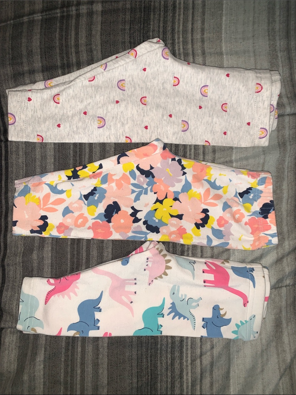 Carters Girls' 3-Pack Cotton Leggings - Rainbow, Floral & Dino Prints
